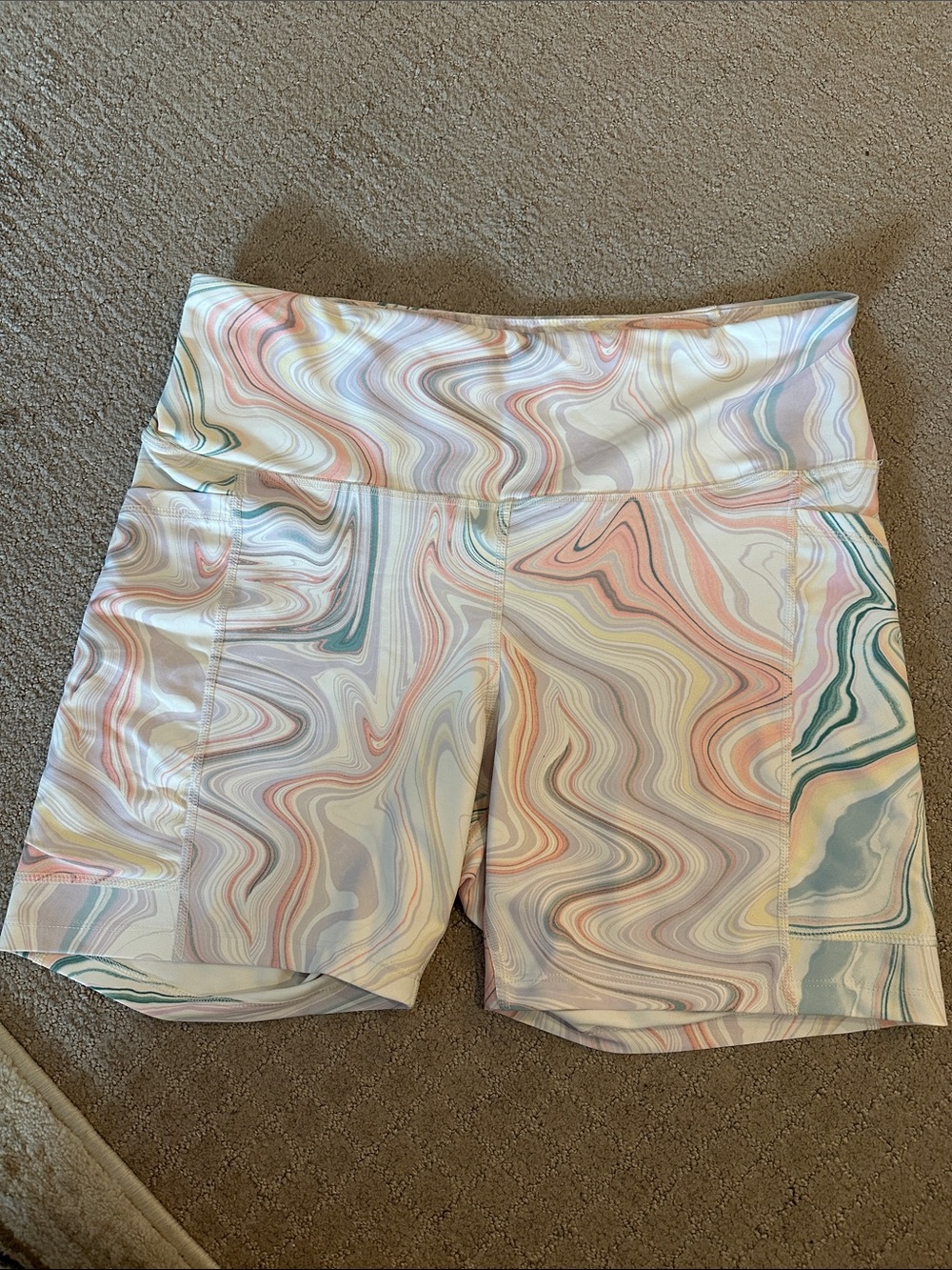 Old Navy Women’s Marble Print High-Waist Biker Shorts - Pastel Multi